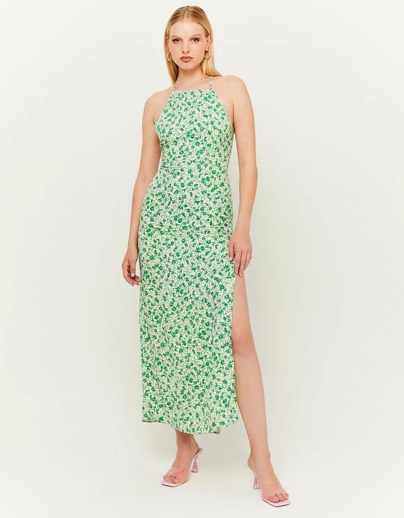 Light Long Floral Green Maxi Dress