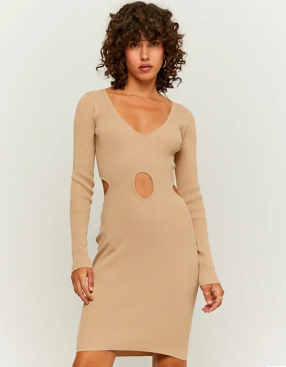 Cut Out Beige Mini Dress