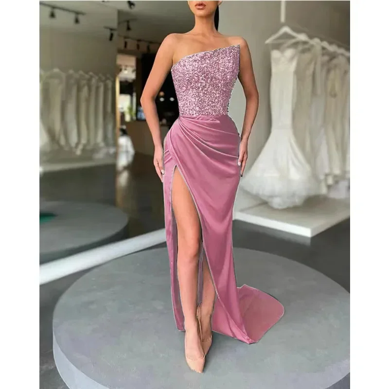 JuliaFashion - 2024 Sexy Off Shoulder Sequins Floor-Length Dress