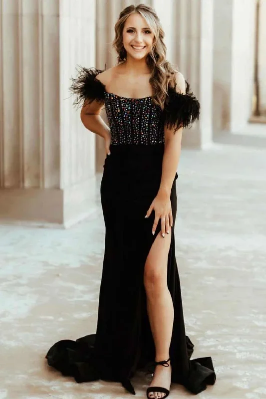 side-slit-royal-blue-feathered-shoulder-beaded-long-prom-gown