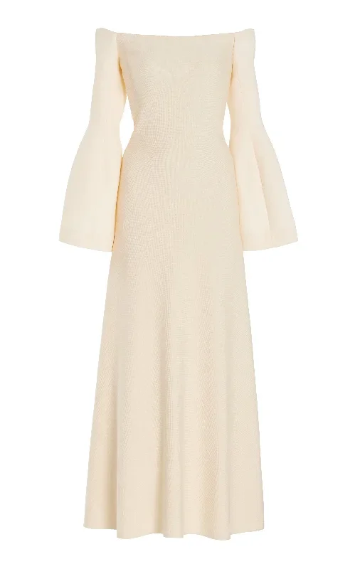 Sinead Dress in Ivory Wool Silk Cady