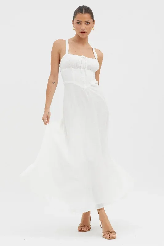 Sweet Pea Tied Bust A-Line Midi Dress White