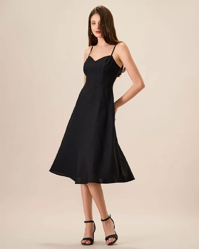 The Black Sweetheart Neck Slip Midi Dress