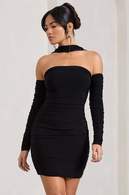 thea-black-ruched-long-sleeved-bodycon-mini-dress-with-halter-collar-cl128828002