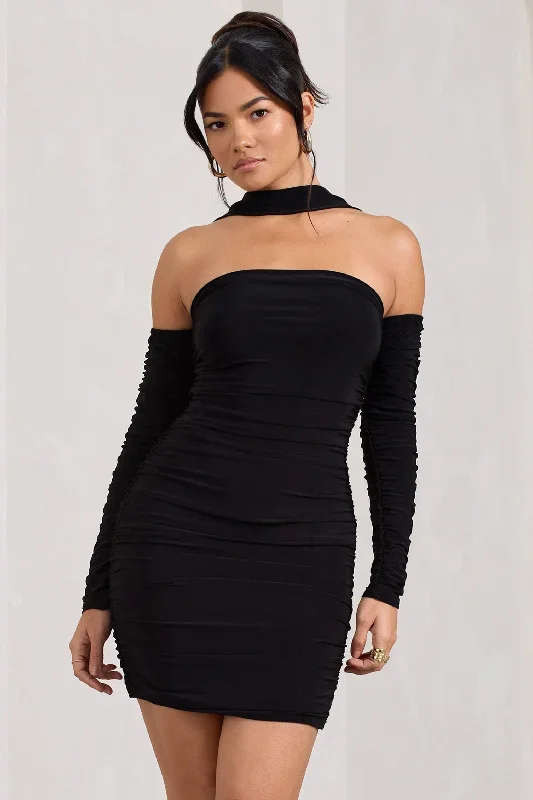 thea-black-ruched-long-sleeved-bodycon-mini-dress-with-halter-collar-cl128828002