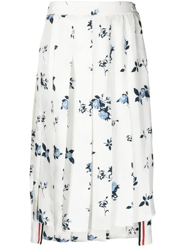 Silk Floral Classic Midi Pleated Skirt