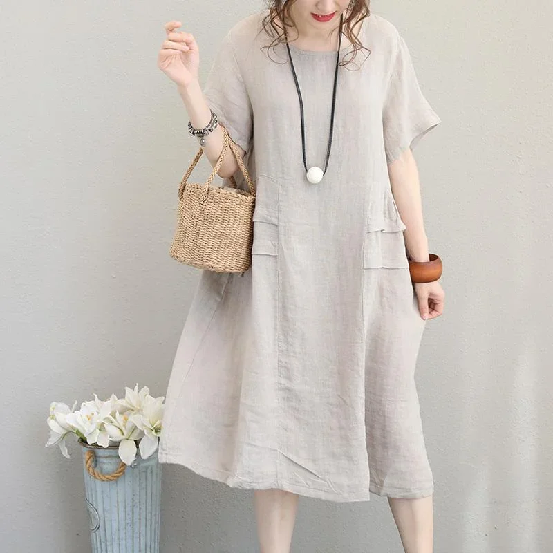 top quality beige linen dresses plus size o neck linen maxi dress top quality short sleeve patchwork maxi dresses