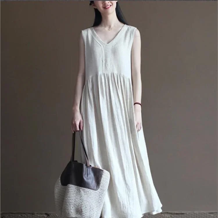 White Flowy Linen Dress Summer Long Maxi Dress Sundresses Beach Holiday Dress