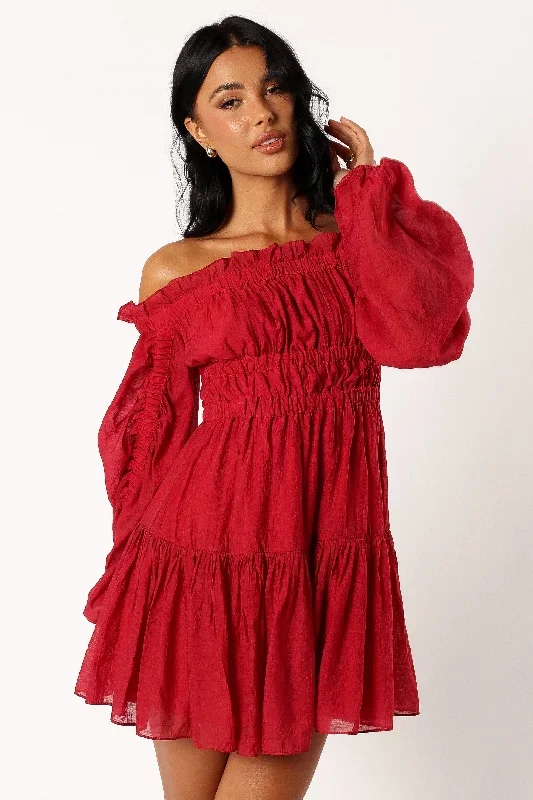 Willah Off Shoulder Mini Dress - Astoria Red