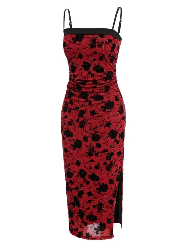 wine-red-1960s-floral-spaghetti-strap-dress