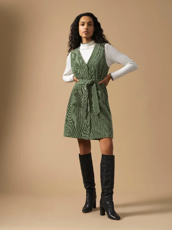 Winter Cord Belted Pinafore Mini Dress